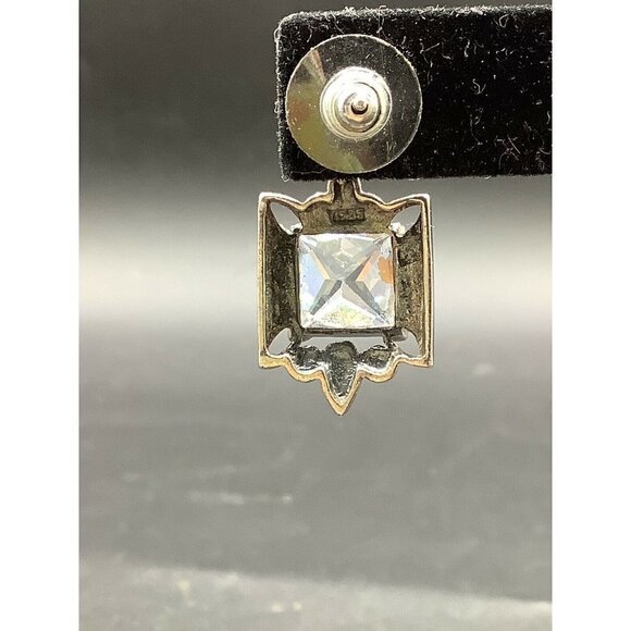 STERLING Silver 925 Antique style Glass Drop Dangle Earrings - Picture 3 of 3